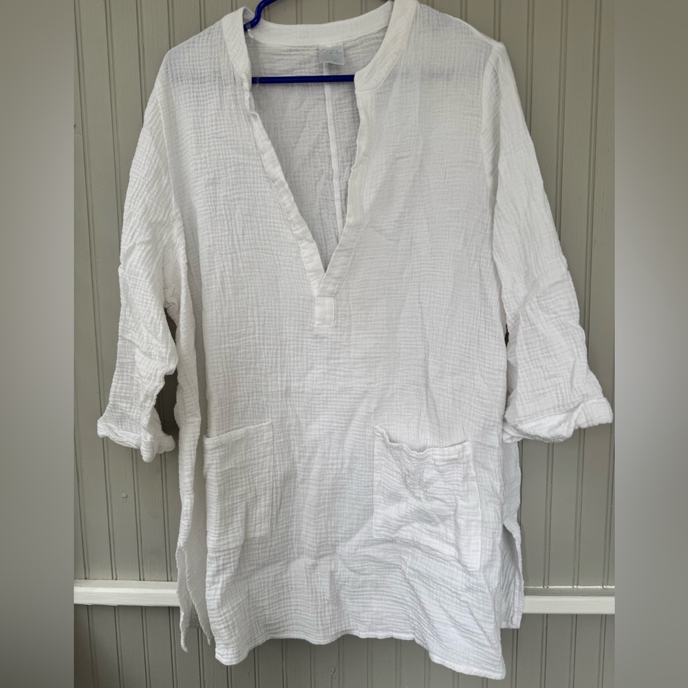 Kona Sol White Gauze V-Neck Swim Coverup